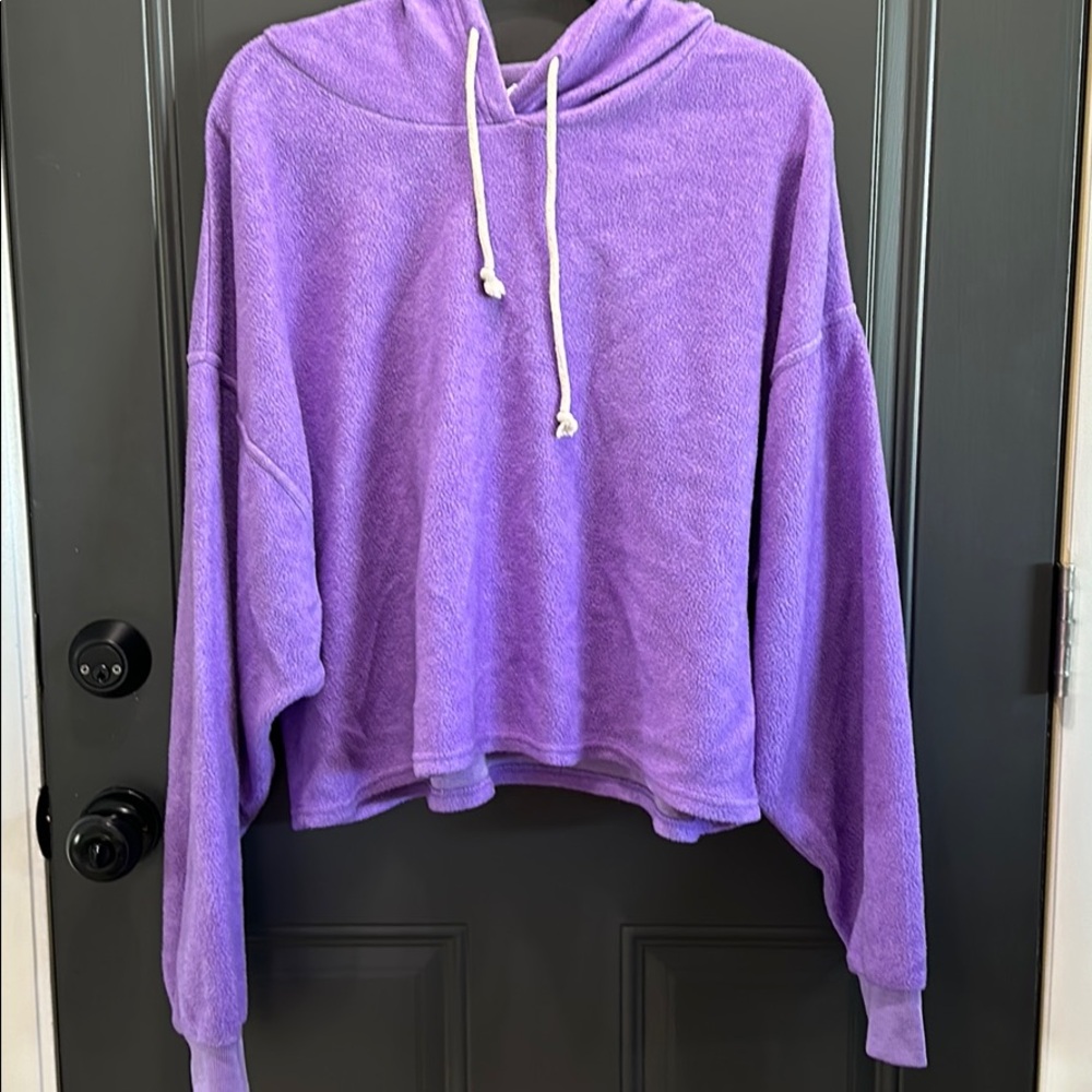 Double zero purple fleece hoodie crop top Large